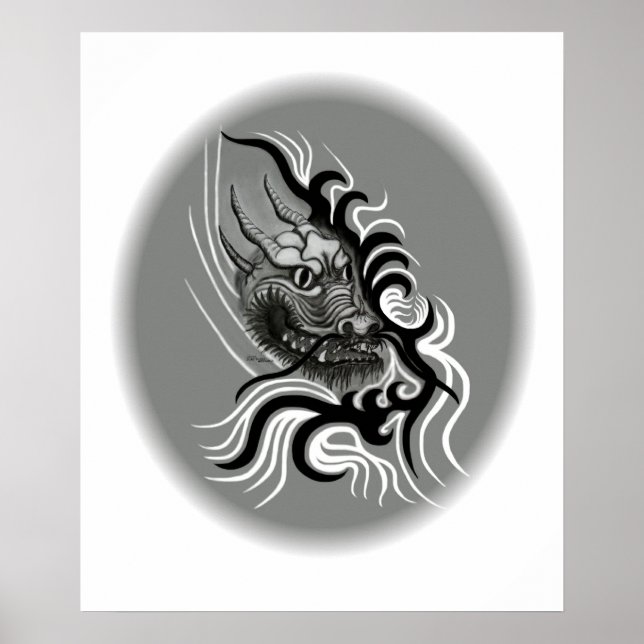 China Dragon im Tattoostil Poster (Vorne)