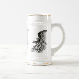China Dragon, Schwarzweiß-Design in Tattoostyl Bierglas