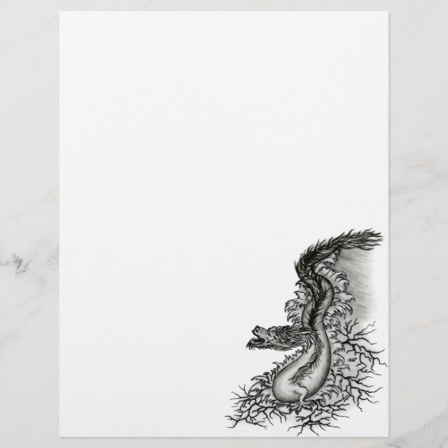 China Dragon, Schwarzweiß-Design in Tattoostyl Briefbogen (Vorderseite)
