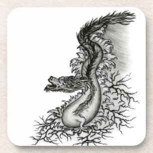 China Dragon, Schwarzweiß-Design in Tattoostyl Getränkeuntersetzer