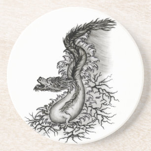 China Dragon, Schwarzweiß-Design in Tattoostyl Getränkeuntersetzer