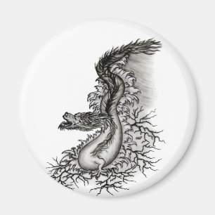 China Dragon, Schwarzweiß-Design in Tattoostyl Magnet