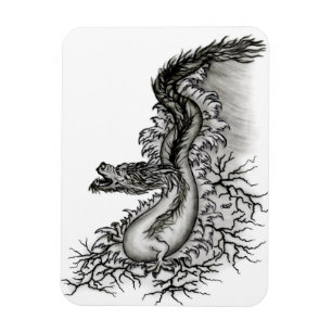 China Dragon, Schwarzweiß-Design in Tattoostyl Magnet