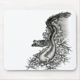 China Dragon, Schwarzweiß-Design in Tattoostyl Mousepad