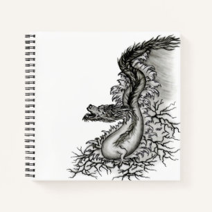 China Dragon, Schwarzweiß-Design in Tattoostyl Notizbuch