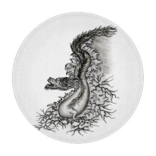 China Dragon, Schwarzweiß-Design in Tattoostyl Schneidebrett