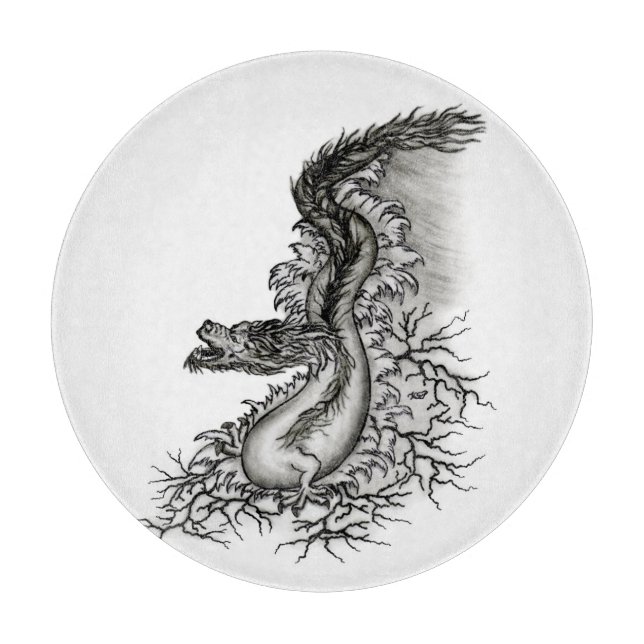 China Dragon, Schwarzweiß-Design in Tattoostyl Schneidebrett (Vorderseite)