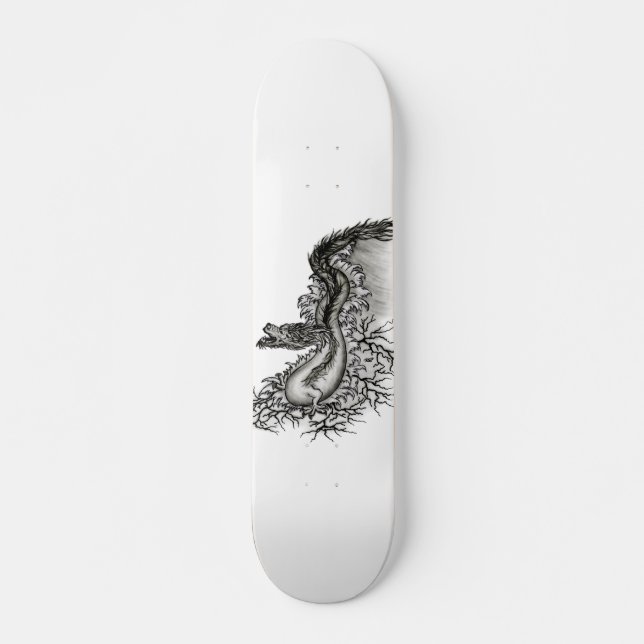 China Dragon, Schwarzweiß-Design in Tattoostyl Skateboard (Vorne)