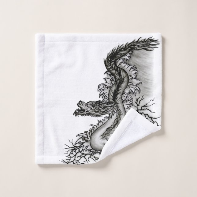 China Dragon, Schwarzweiß-Design in Tattoostyl Waschlappen (Waschlappen)
