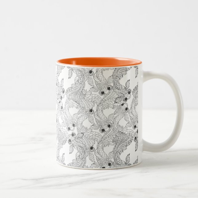 China-Fisch-Gekritzel Zweifarbige Tasse (Rechts)