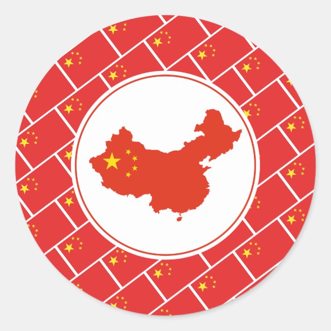 CHINA FLAG Chinese Map Stilistisch Patriotic Runder Aufkleber (Vorderseite)