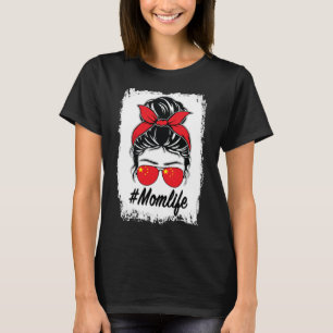 China Flag Chinesische Mama Messy Bun Mama Life T-Shirt