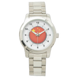 China-Flag Oversized Silver Bracelet Watch Armbanduhr