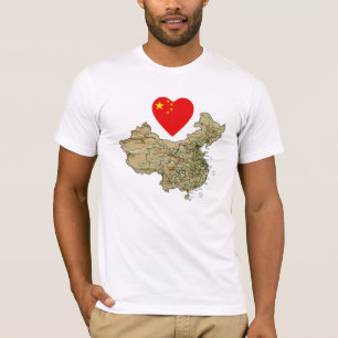 China-Flaggen-Herz und Karten-T - Shirt