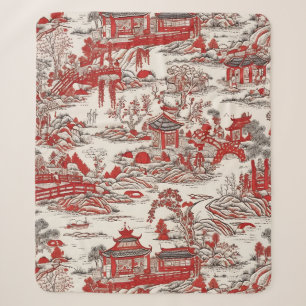 China Garden Tee House Chinoiserie - Red and White Sherpadecke