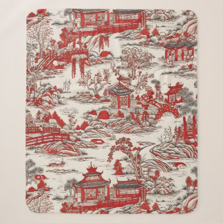 China Garden Tee House Chinoiserie - Red and White Sherpadecke