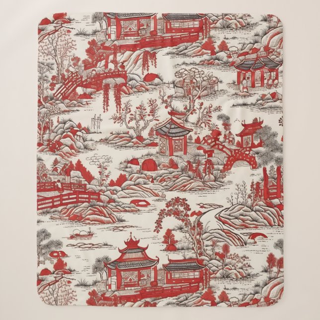 China Garden Tee House Chinoiserie - Red and White Sherpadecke (Vorderseite)