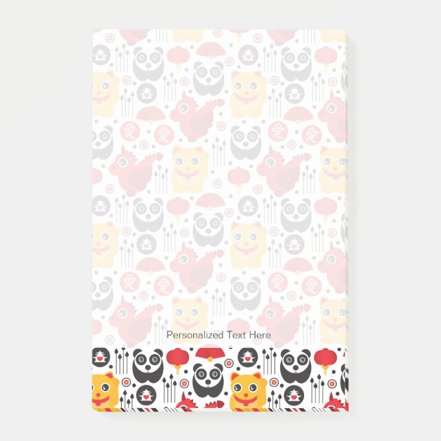 China Glückskatze, Drache und Panda Post-it Klebezettel (Vorderseite)