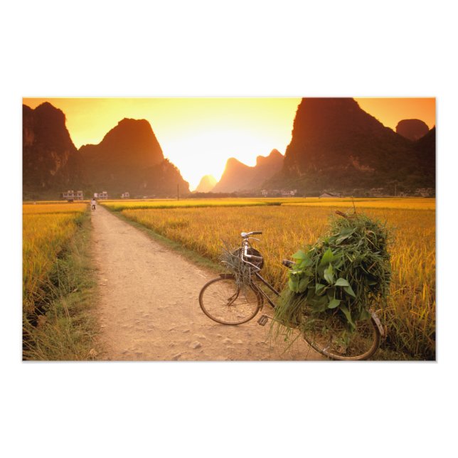 China, Guangxi. Yangzhou, Fahrrad auf dem Land Fotodruck (Vorne)