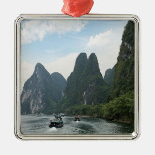 China, Guilin, Li Fluss, Flussboote säumen den Ornament Aus Metall