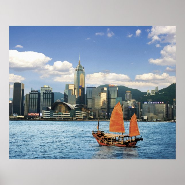 China; Hongkong; Victoria Harbour; Hafen; A Poster (Vorne)