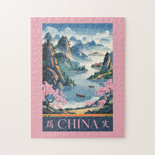 China Illustration Pink Travel Art Vintage (Vertikal)