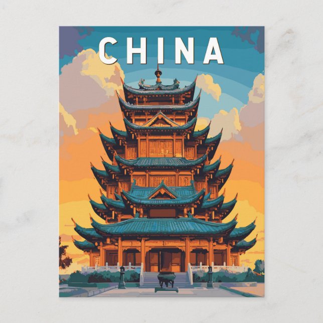 China Illustration Travel Art Vintag Postkarte (Vorderseite)