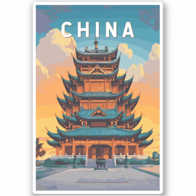 China Illustration Travel Art Vintage Aufkleber (Vorderseite)