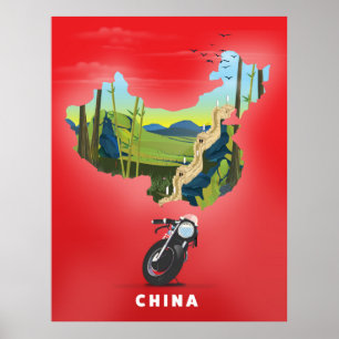 China illustrierte Landkarte Reiseplakat Poster