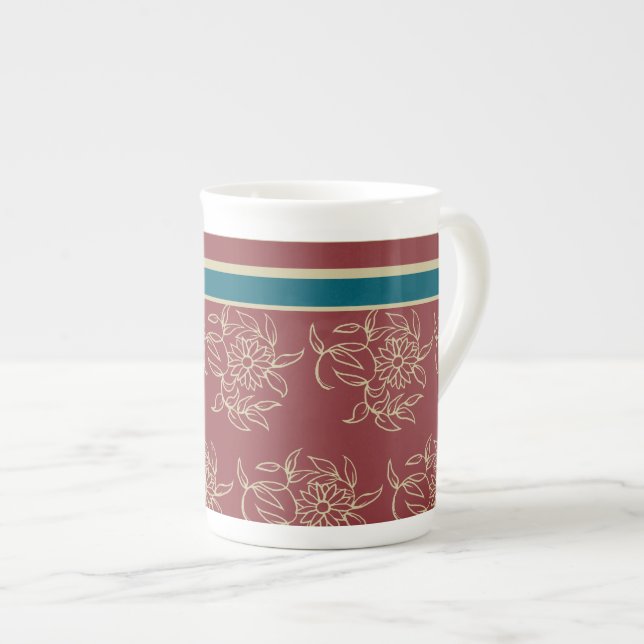 China Kaffee Tasse, Maroon Blume Prozellantasse (Vorderseite Rechts)