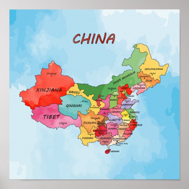 China Karte Aquarellbilder Poster (Vorne)
