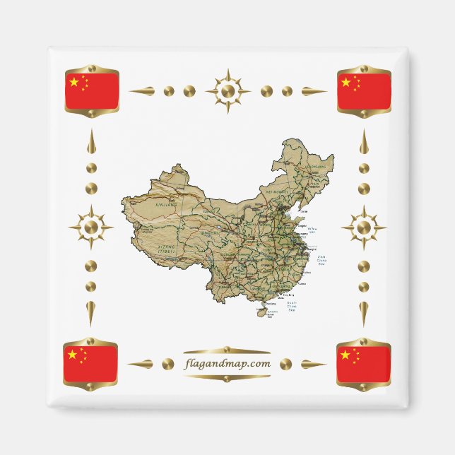 China Karte + Flags Magnet (Vorne)
