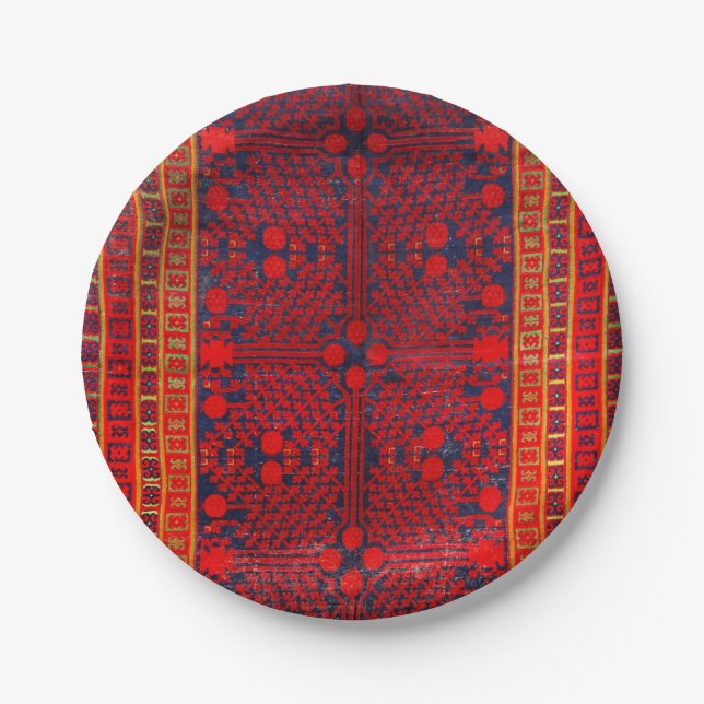 China Khotan Rot Gelb  Pappteller (Vorderseite)