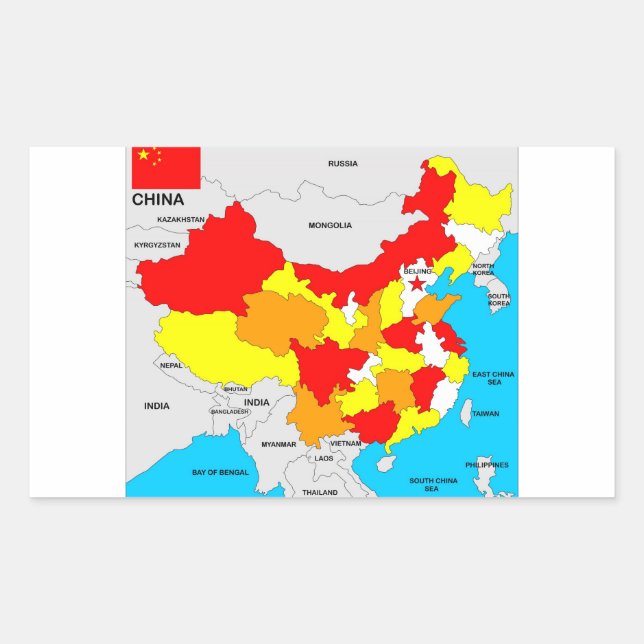 China - Länderpolitische Landkarte Rechteckiger Aufkleber (Vorderseite)