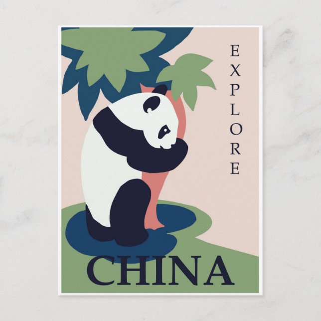 China Panda Bear Vintage Reiseplakat Postkarte (Vorderseite)