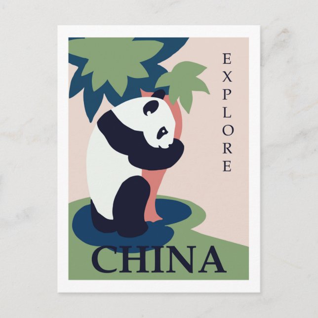 China Panda Vintage Travel Poster Postkarte (Vorderseite)
