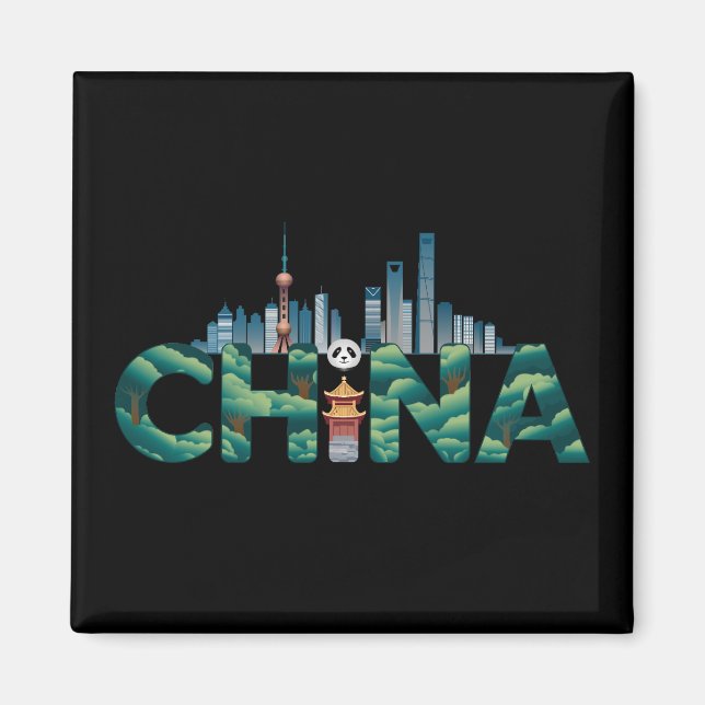 China Shanghai Temple Panda Magnet (Vorne)