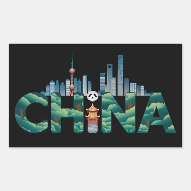 China Shanghai Temple Panda Rechteckiger Aufkleber (Vorderseite)