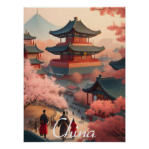 China Tempel Reiseplakat