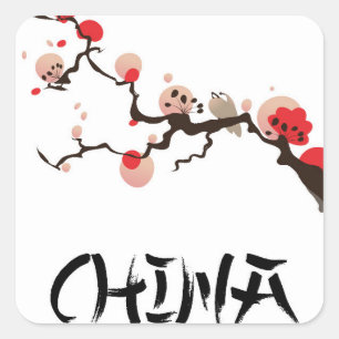 China-Tinte Vintage-Reiseposter. Quadratischer Aufkleber