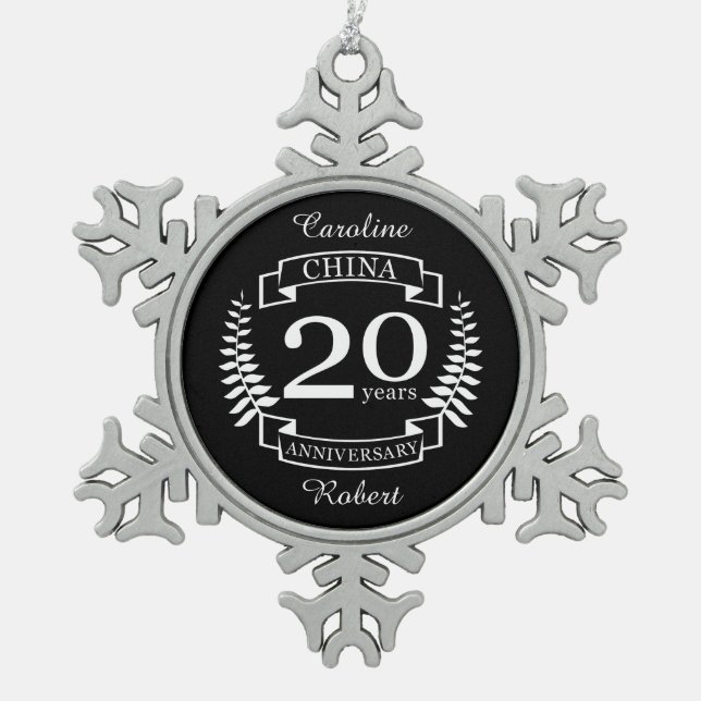 China Traditional wedding anniversary 20 years Schneeflocken Zinn-Ornament (Vorderseite)