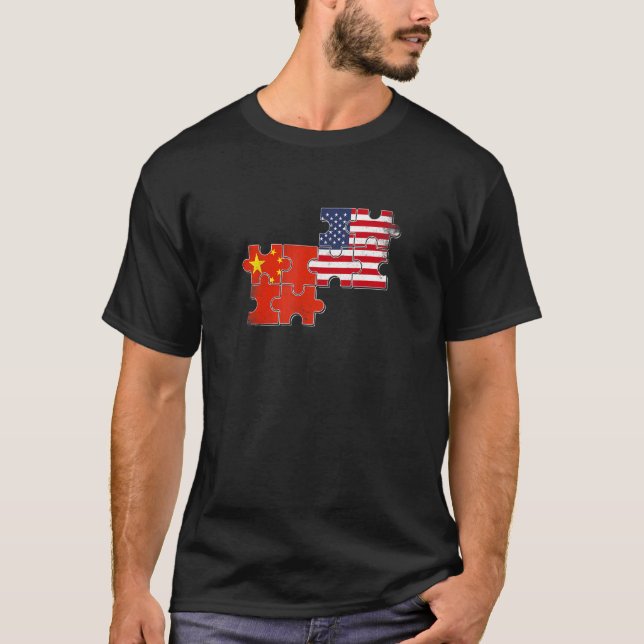 China USA Chinesische Flagge T-Shirt (Vorderseite)