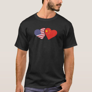 China USA Flag T Shirt Herz Chinesische Liebe
