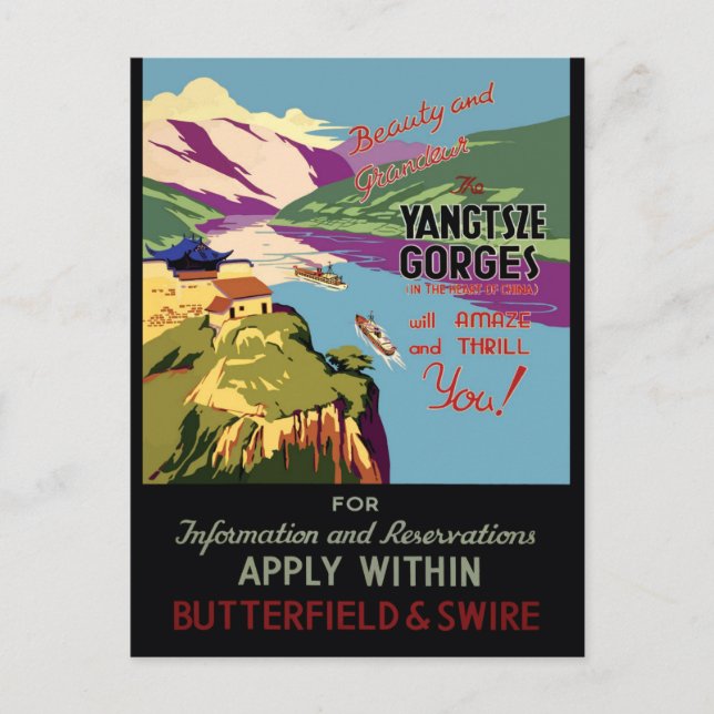 China Yangtsze Vintage Reiseplakat Postkarte (Vorderseite)