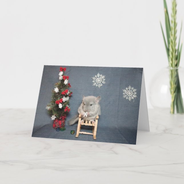 Chinchilla Baby mit Schneeflocke Weihnachtskarte Karte (Vorderseite)
