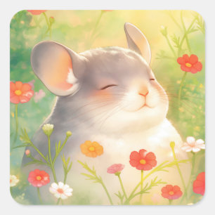 Chinchilla Floral Oasis Quadratischer Aufkleber