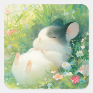 Chinchilla Friedliche Blumige Rast Quadratischer Aufkleber