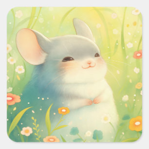 Chinchilla Glücklicher Garten Quadratischer Aufkleber