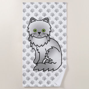 Chinchilla Grau Perser Niedlicher Cartoon Cat & Pa Strandtuch