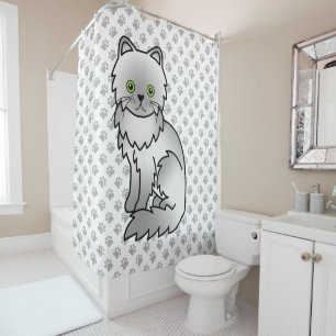 Chinchilla Persian Niedlich Cartoon Cat & Paws Duschvorhang